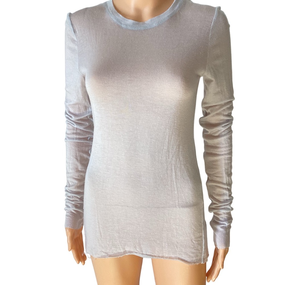 EUC BCBG Max Azria Shear Dove Gray Long Sleeve T Shirt Large